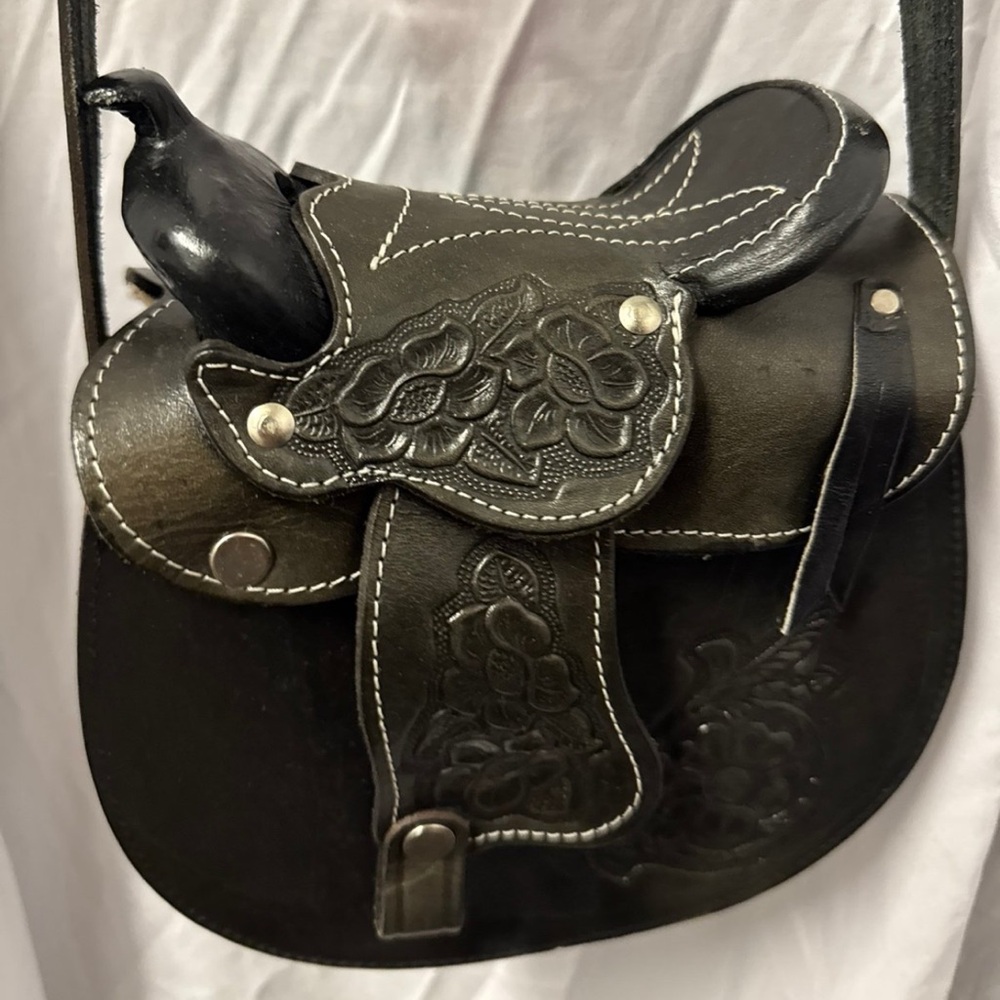 Black Embossed Leather Shoulder Bag